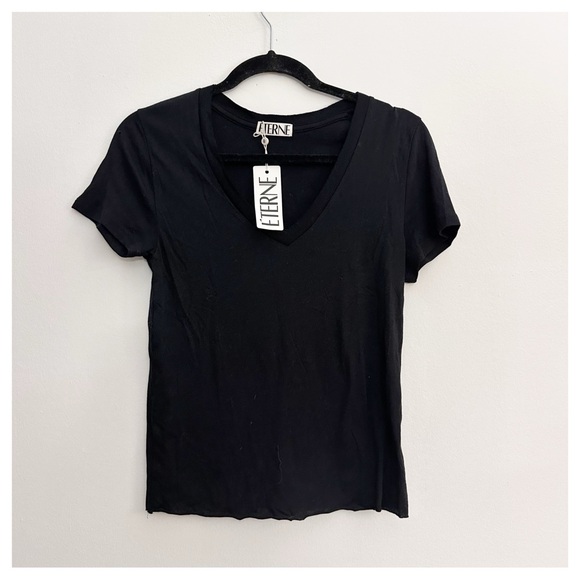 NWT Eterne Short Sleeve V Neck T Shirt Black size XS - Picture 1 of 4
